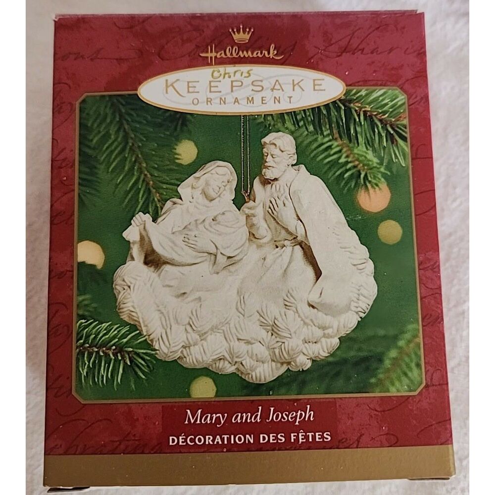 2001 Hallmark Keepsake Mary and Joseph Porcelain Christmas Ornament Figurine